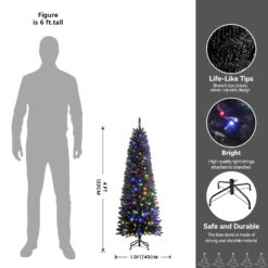 Alternative view of 4ft Premium Prelit Warm White & Multi-Color Lights Artificial Hinged Slim Pencil Christmas Tree with Remote Control