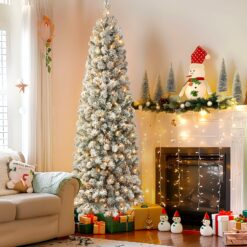 Alternative view of 5ft Prelit Warm White Lights Snow Flocked Artificial Hinged Slim Pencil Christmas Tree