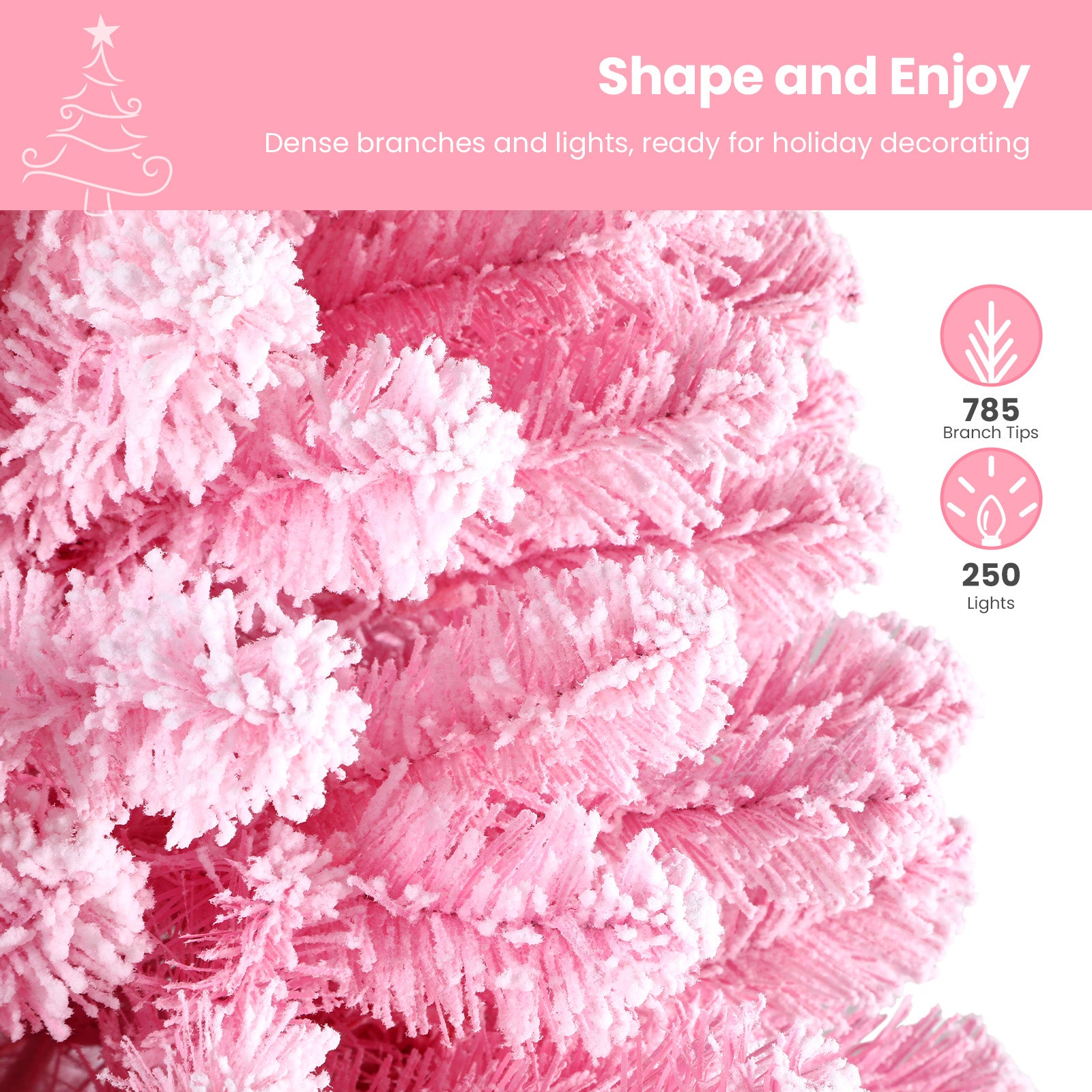 6ft Prelit 250 Warm White Lights Pink Flocked Spruce Artificial Christmas Trees - Image 5