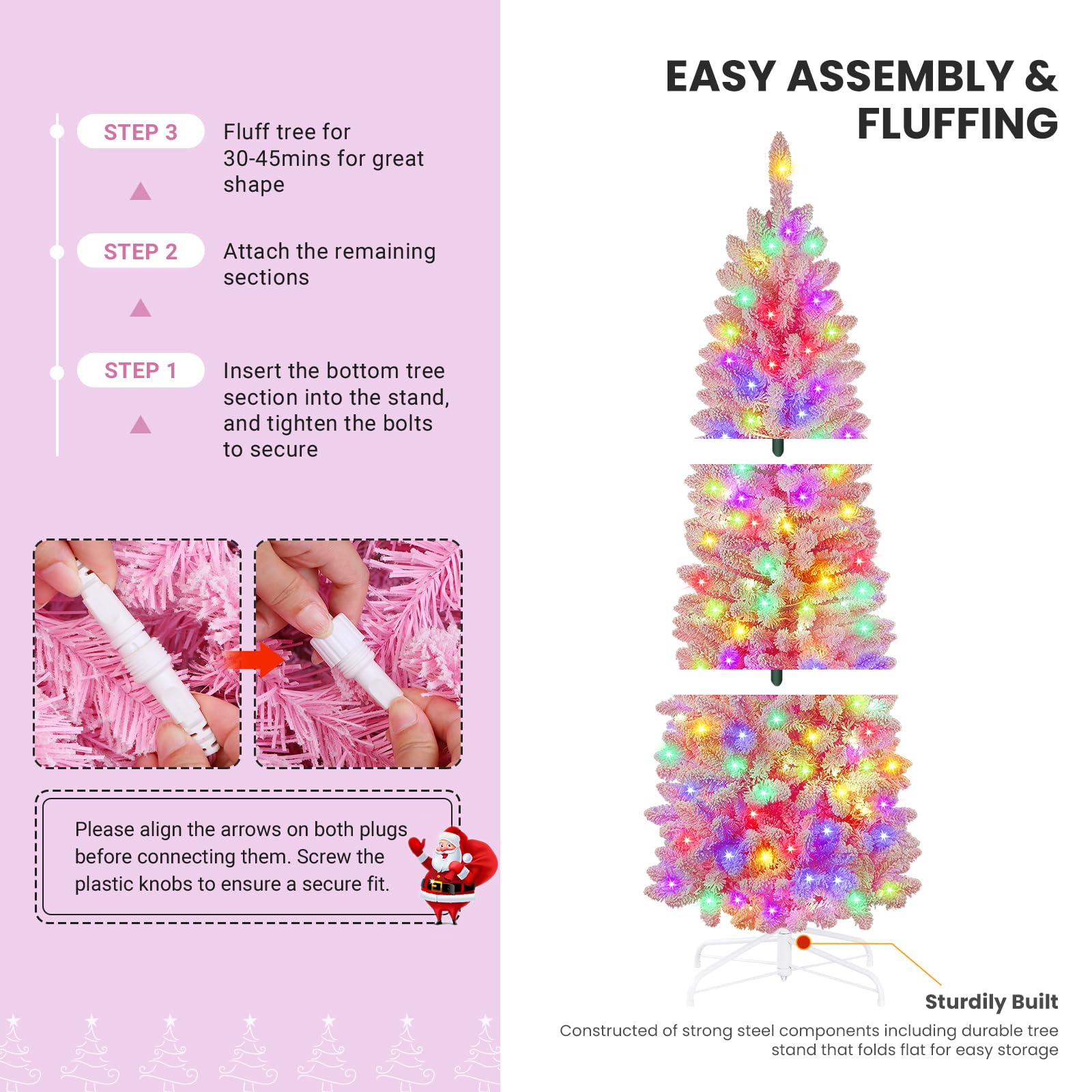 6ft Prelit RGB Lights Snow Flocked Artificial Pencil Spruce Christmas Trees - Image 5