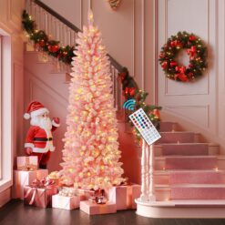 Alternative view of 6ft Prelit RGB Lights Snow Flocked Artificial Pencil Spruce Christmas Trees