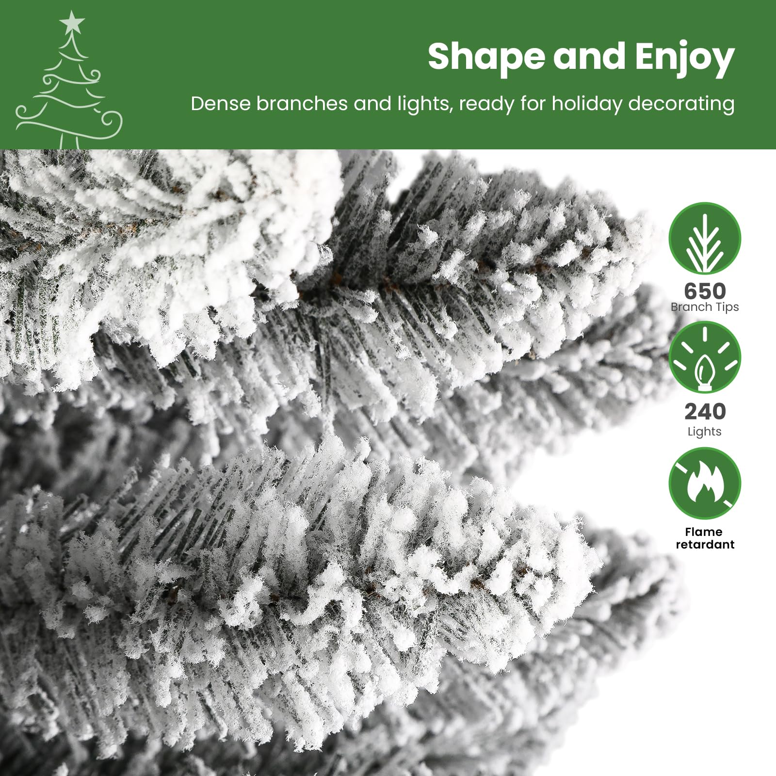 6ft Prelit RGB Lights White Flocked Artificial Pencil Xmas Christmas Tree with Remote - Image 8