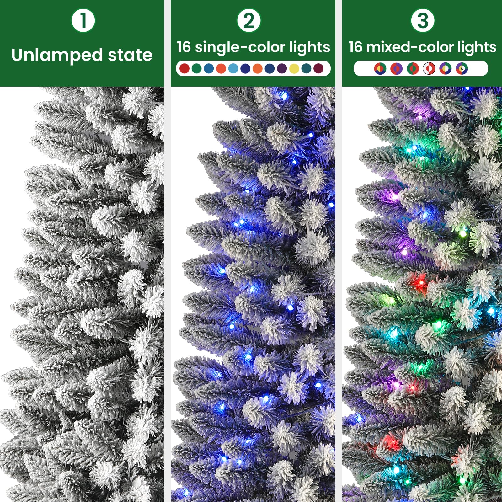 6ft Prelit RGB Lights White Flocked Artificial Pencil Xmas Christmas Tree with Remote - Image 7
