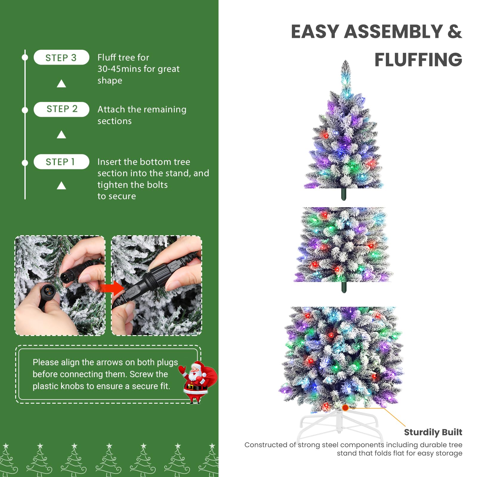 6ft Prelit RGB Lights White Flocked Artificial Pencil Xmas Christmas Tree with Remote - Image 4