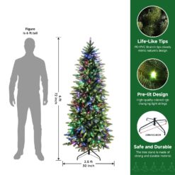 Alternative view of 6ft Prelit RGB Lights Slim Artificial Christmas Tree with Remote Control