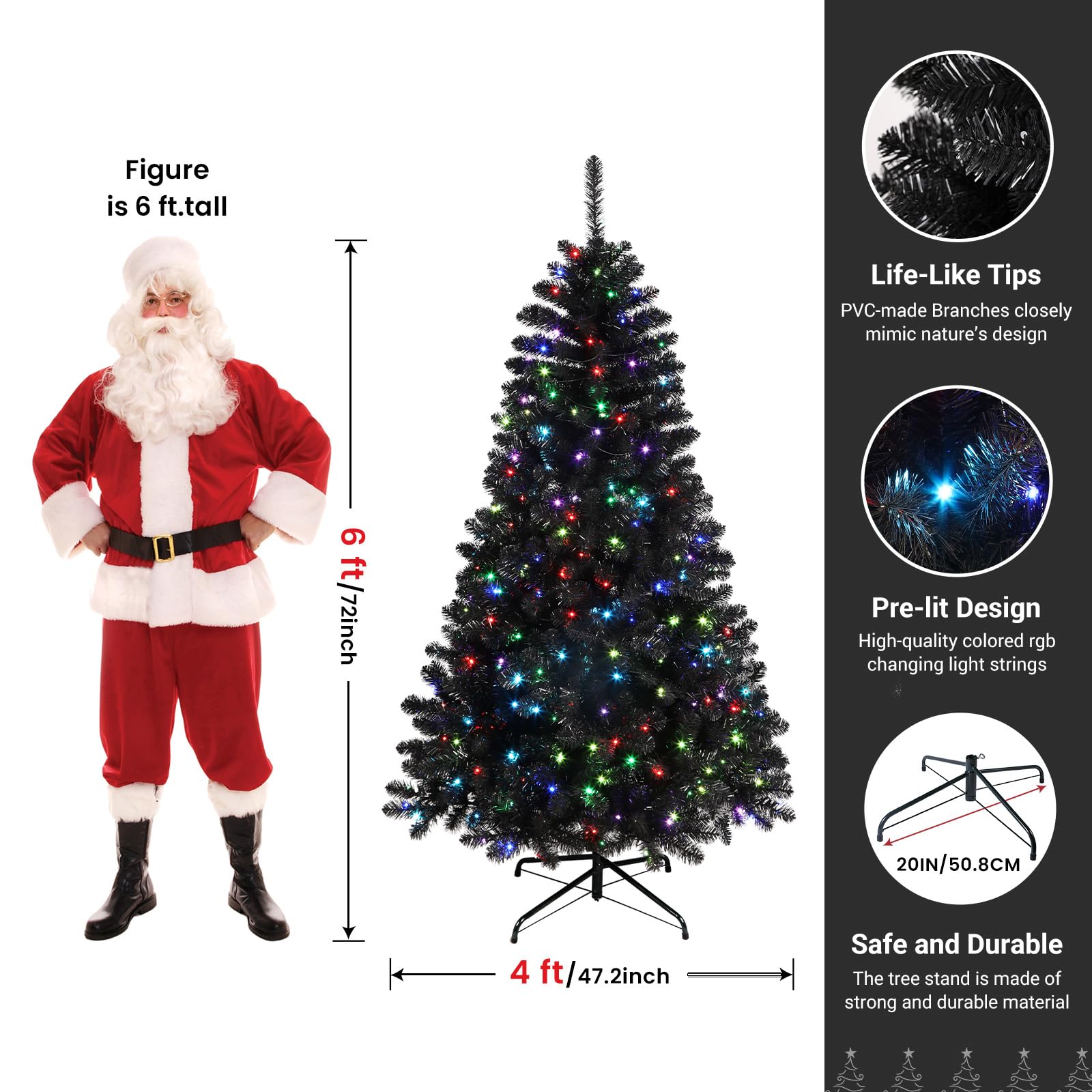 6ft Prelit RGB Lights Premium Artificial Hinged Christmas Tree - Image 2
