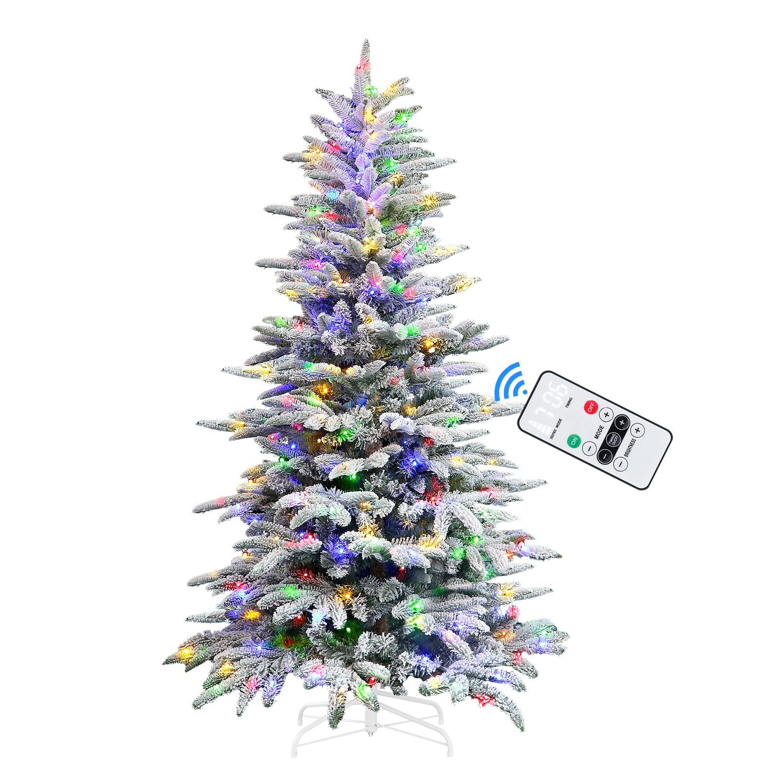 6ft Realistic White Flocked Artificial Christmas Trees with RGB Lights and Remote - Image 2