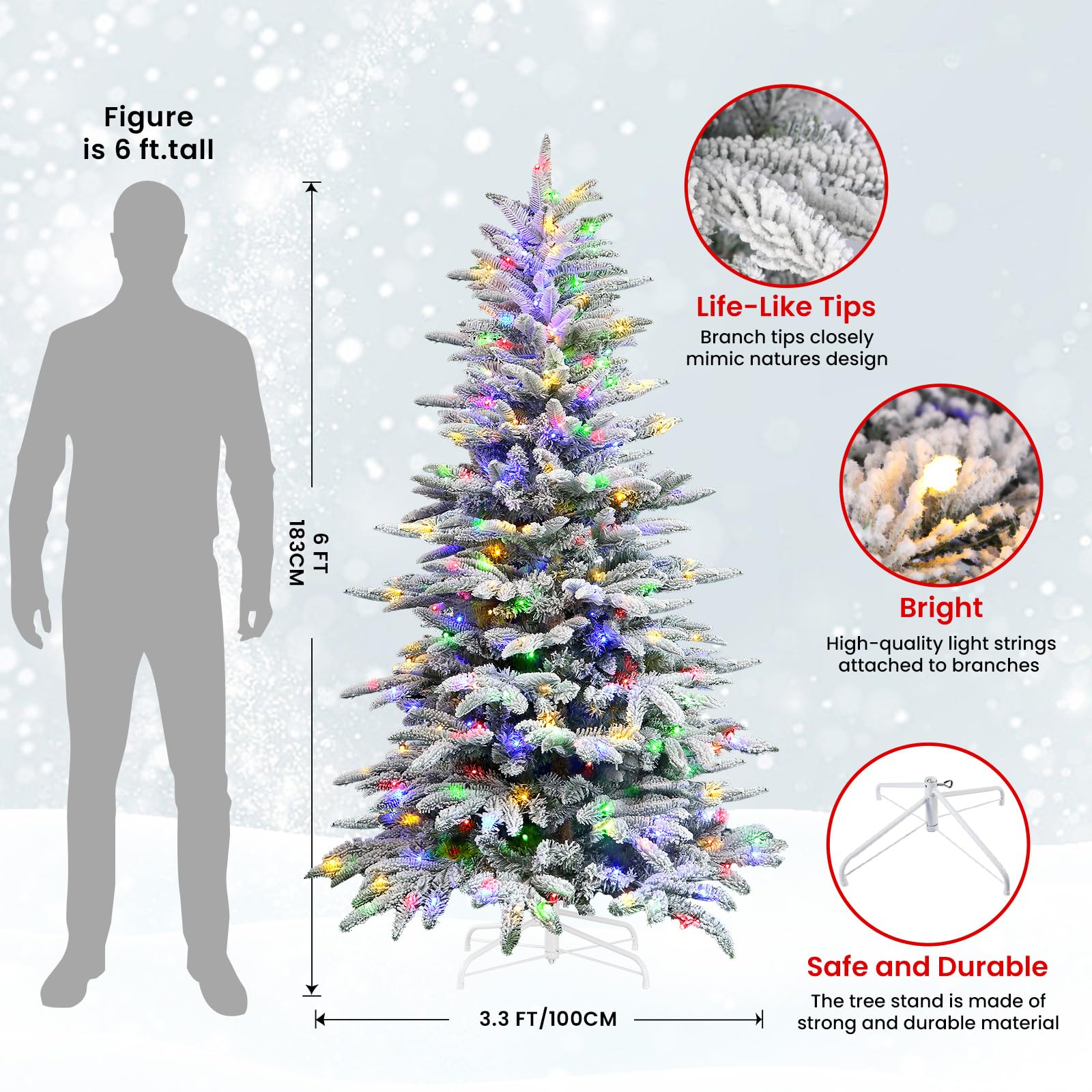 6ft Realistic White Flocked Artificial Christmas Trees with RGB Lights and Remote - Image 3