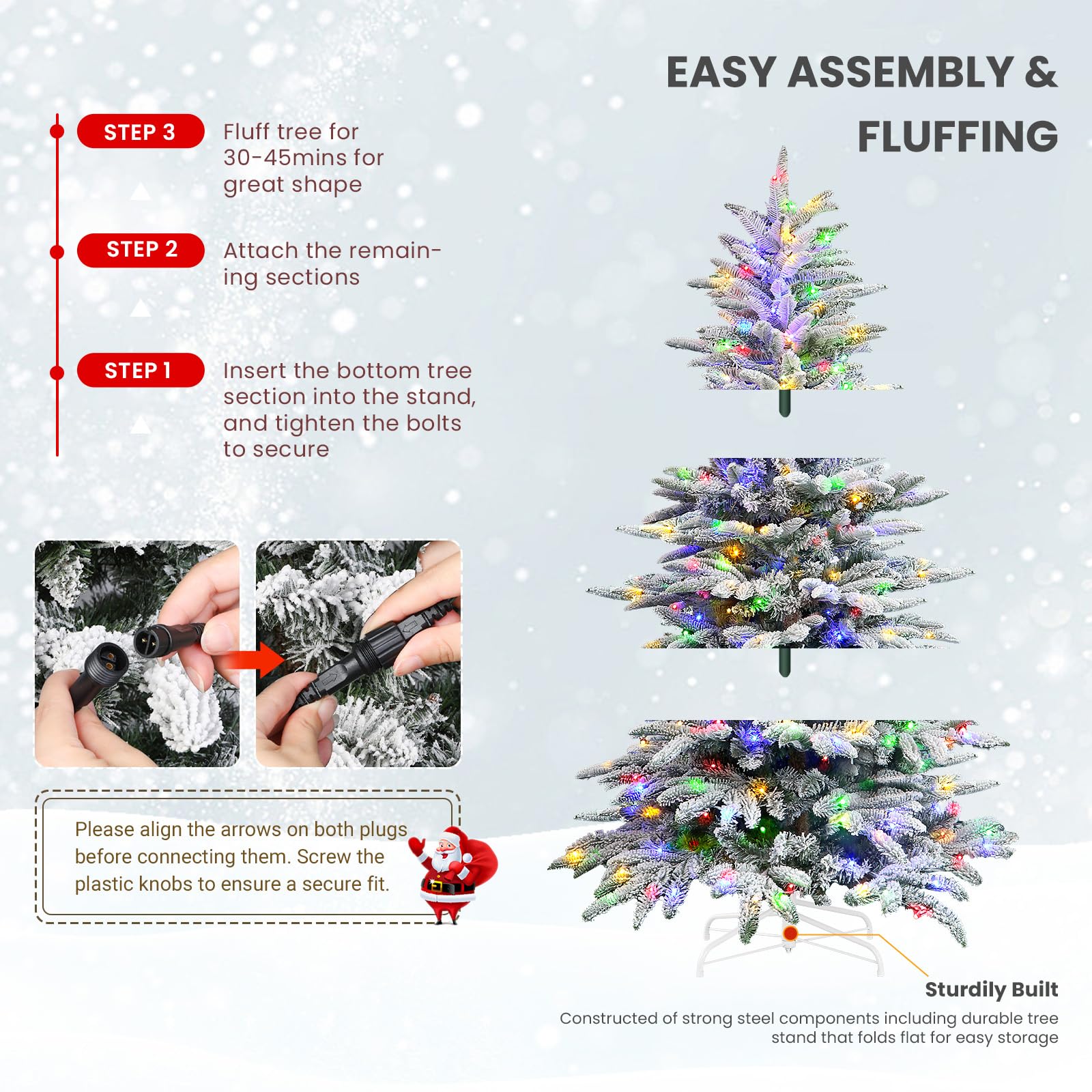6ft Realistic White Flocked Artificial Christmas Trees with RGB Lights and Remote - Image 7