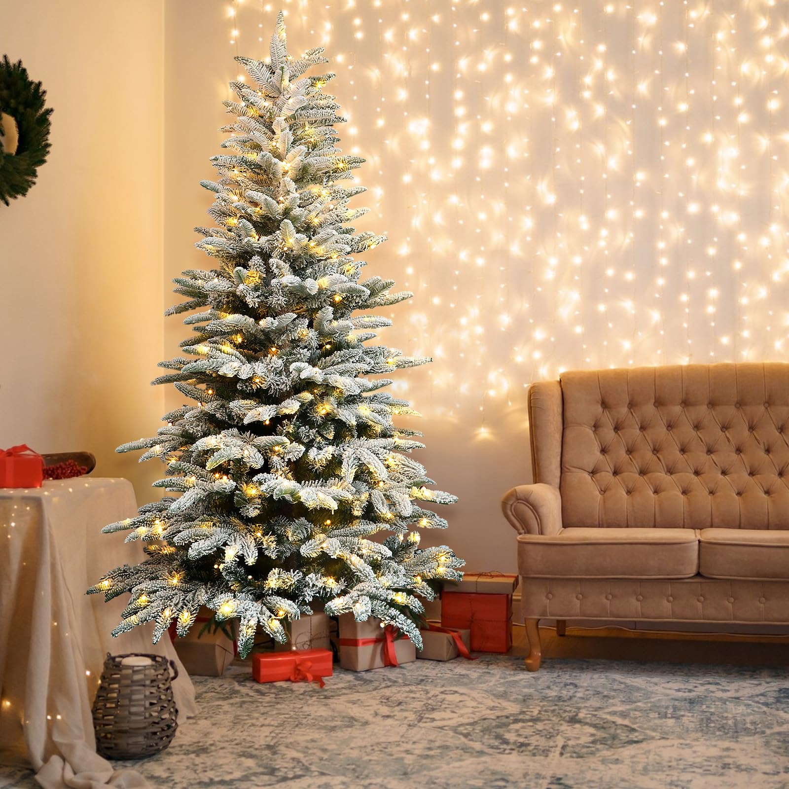 6ft Realistic White Flocked Artificial Christmas Trees with RGB Lights and Remote - Image 8