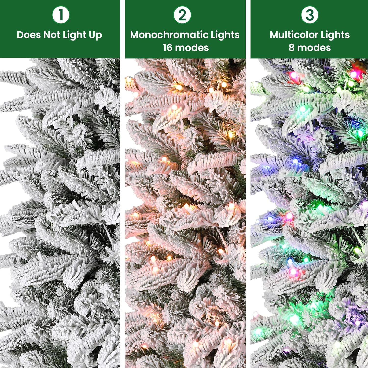 6ft Realistic White Flocked Artificial Christmas Trees with RGB Lights and Remote - Image 5