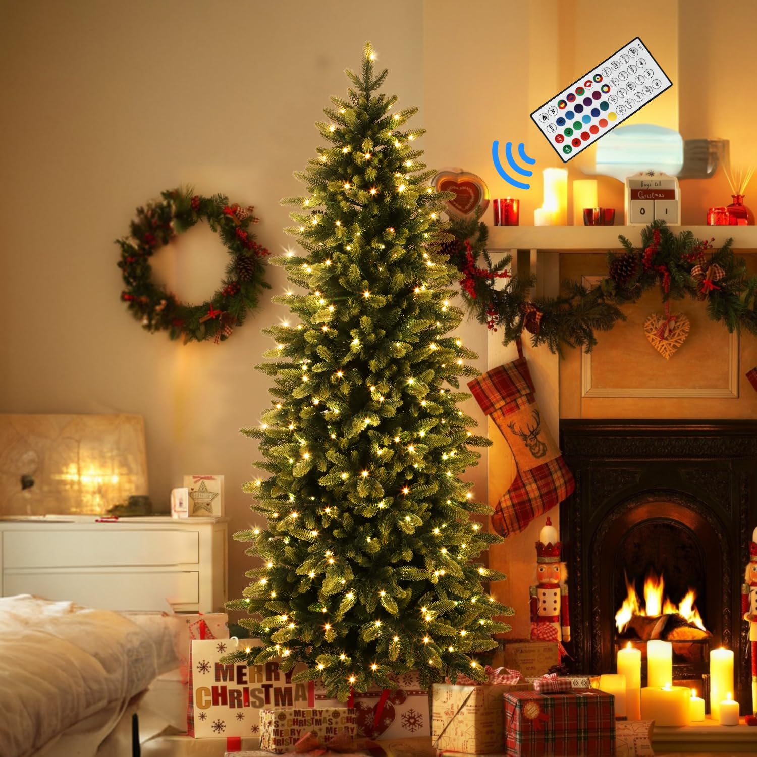 7.5ft Prelit 306 RGB Lights Realistic Artificial Hinged Christmas Tree with 1959 Branch Tip and Remote - Image 8