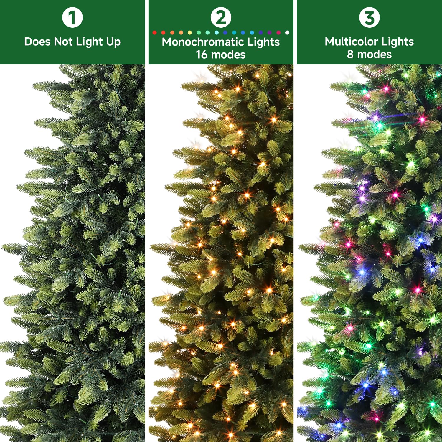 7.5ft Prelit 306 RGB Lights Realistic Artificial Hinged Christmas Tree with 1959 Branch Tip and Remote - Image 5