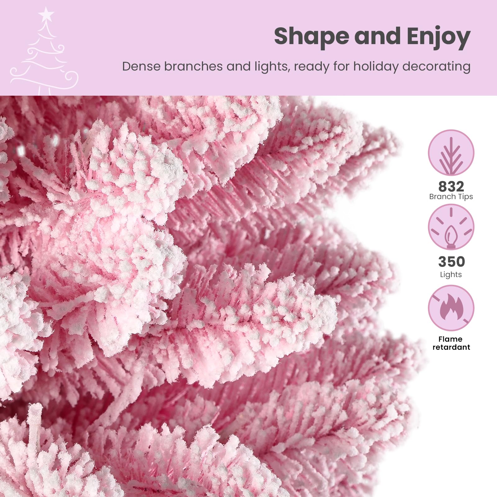 7.5ft Prelit Flocked Pink Artificial Pencil Christmas Trees with RGB Lights - Image 3