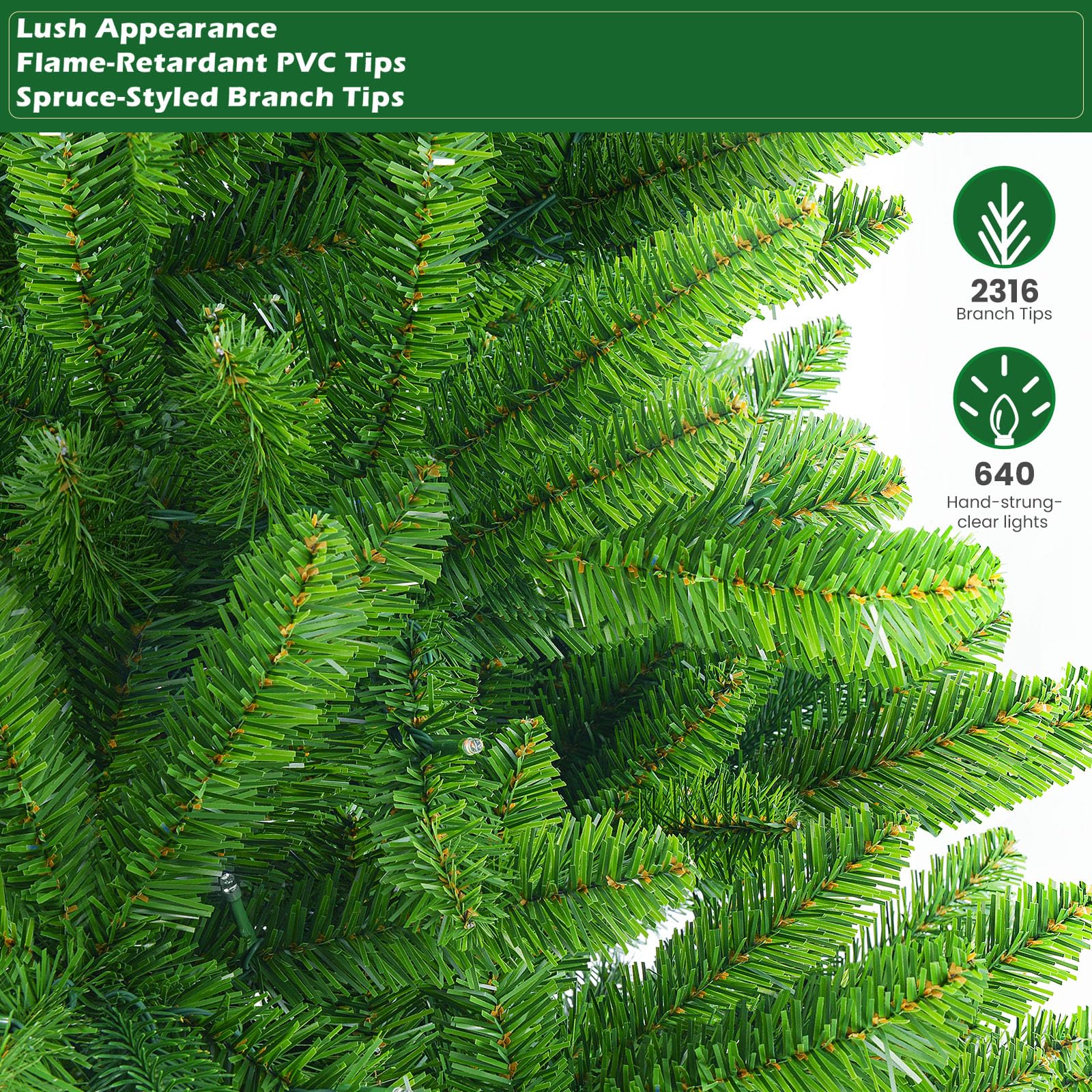 9ft Pre-lit Classic Spruce Artificial Christmas Tree with Multi-Color LED Lights - Image 5