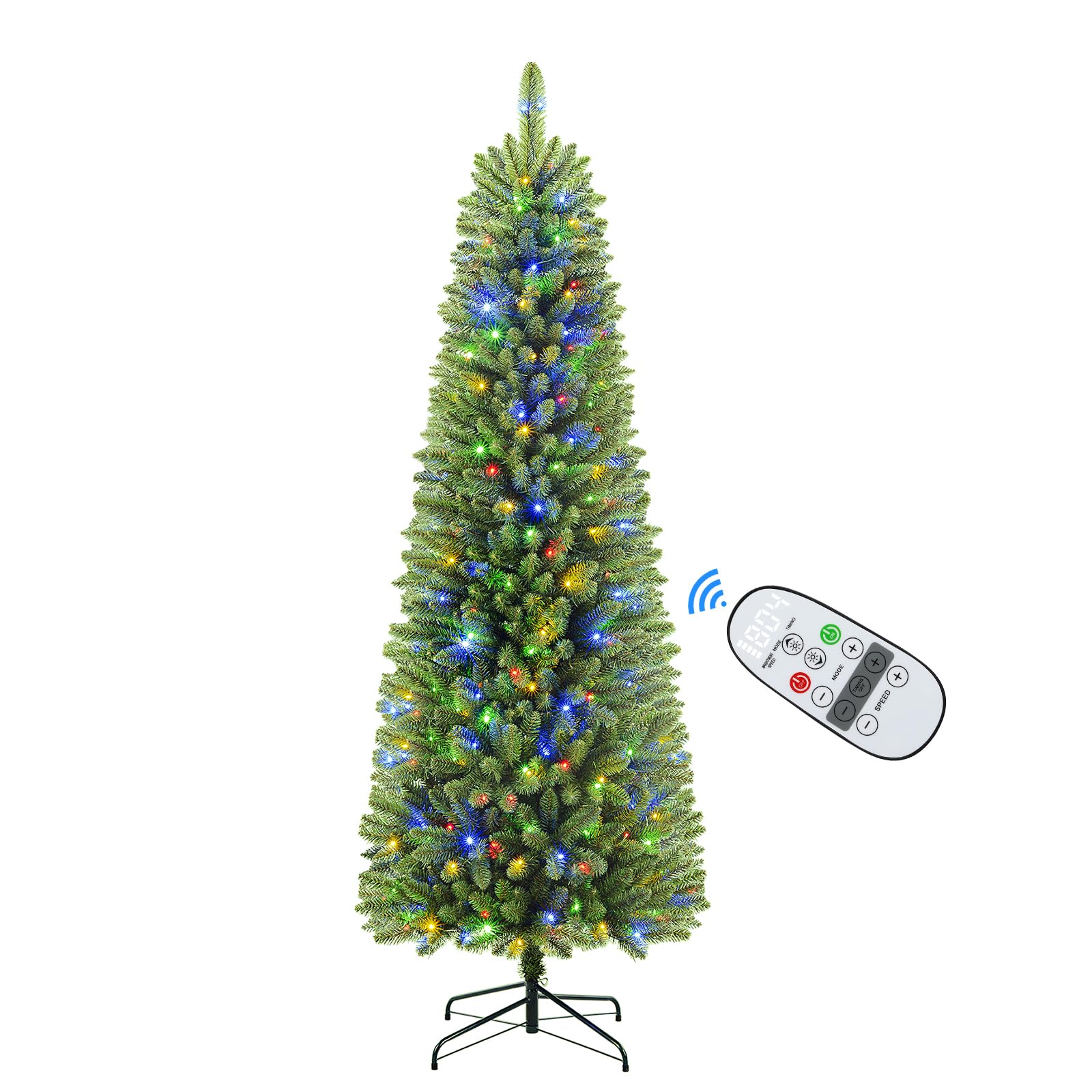 9ft Prelit Pencil Warm White & Multi-Color Lights Premium Artificial Hinged Christmas Tree with Remote Control - Image 7