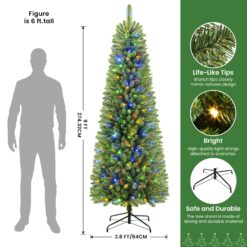 Alternative view of 9ft Prelit Pencil Warm White & Multi-Color Lights Premium Artificial Hinged Christmas Tree with Remote Control