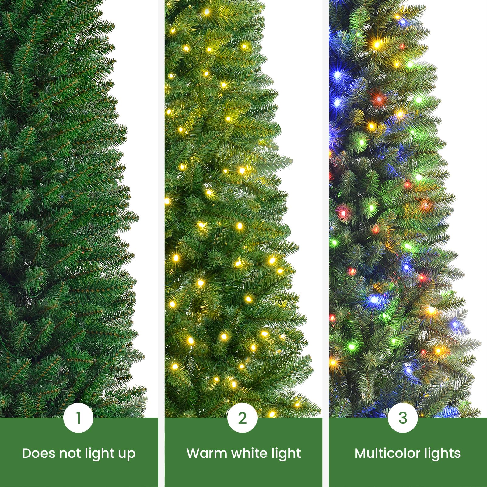 9ft Prelit Pencil Warm White & Multi-Color Lights Premium Artificial Hinged Christmas Tree with Remote Control - Image 3