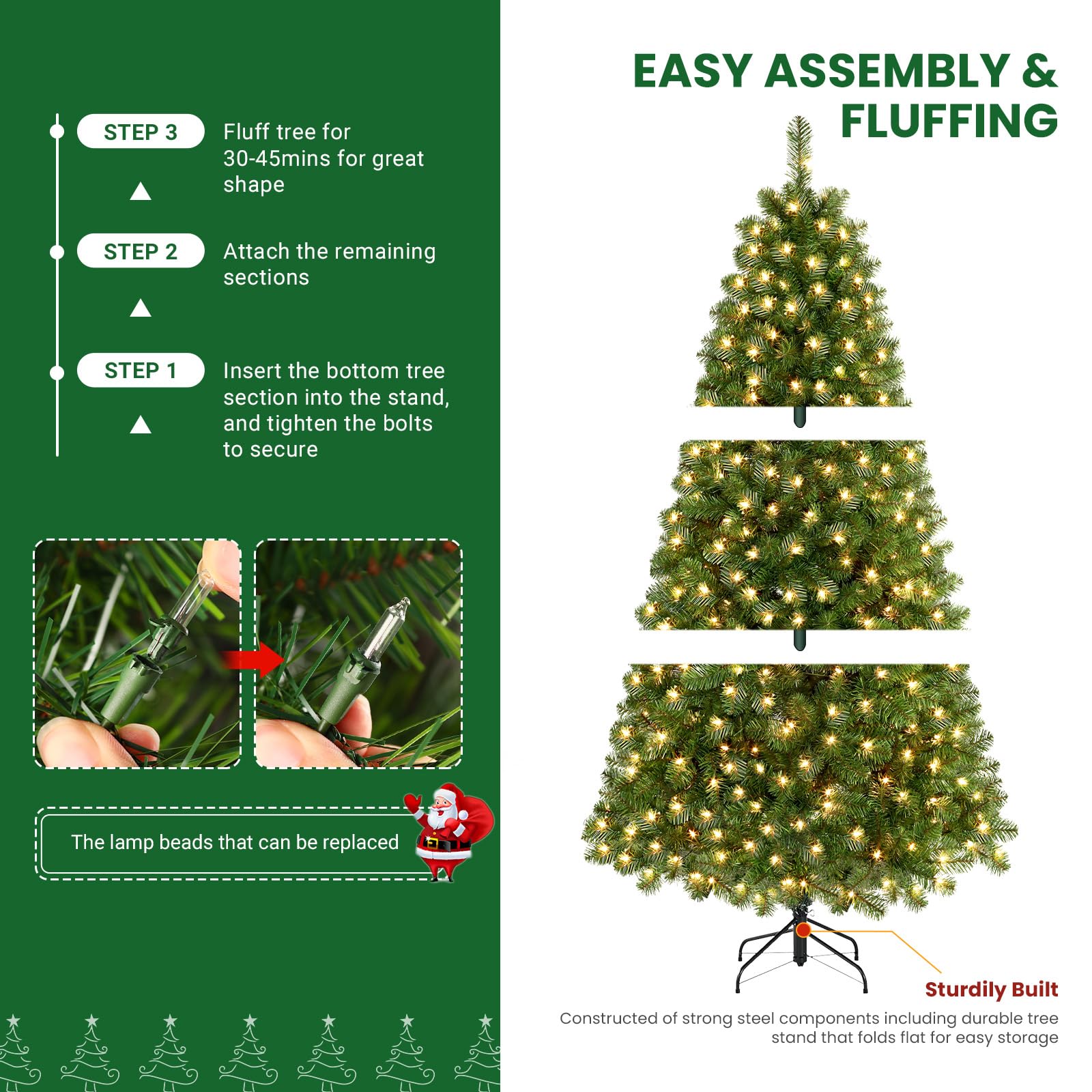 9ft Prelit Premium Artificial Hinged Christmas Tree with Warm White Lights - Image 4