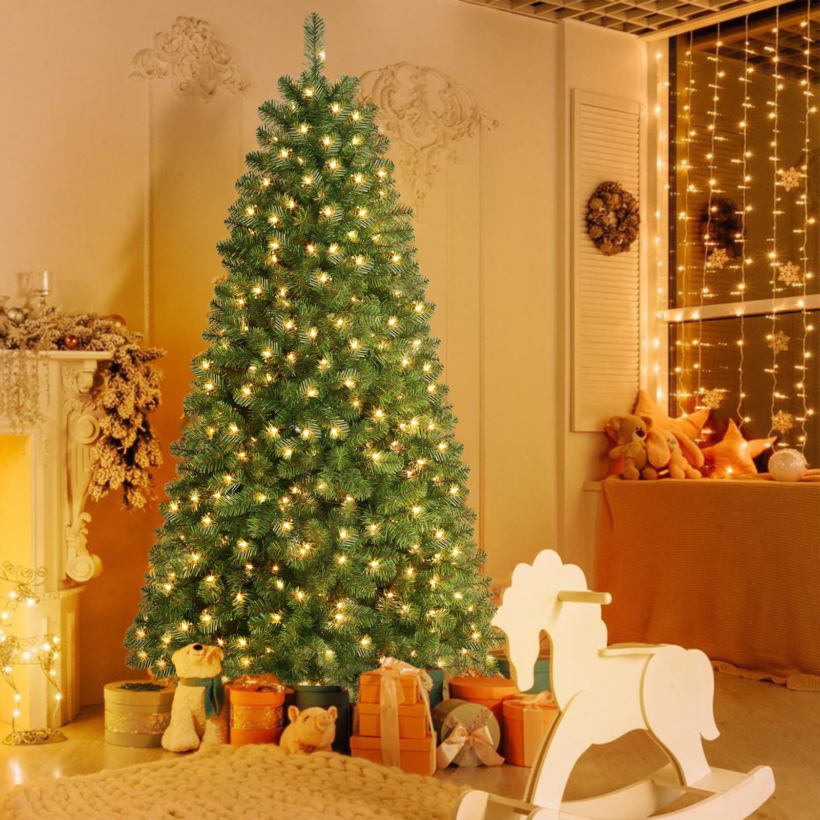 9ft Prelit Premium Artificial Hinged Christmas Tree with Warm White Lights - Image 5
