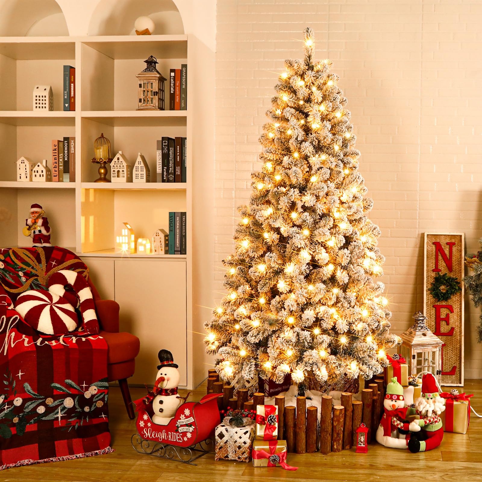 9ft Warm White Lights Snow Flocked Spruce Artificial Xmas Christmas Trees - Image 9