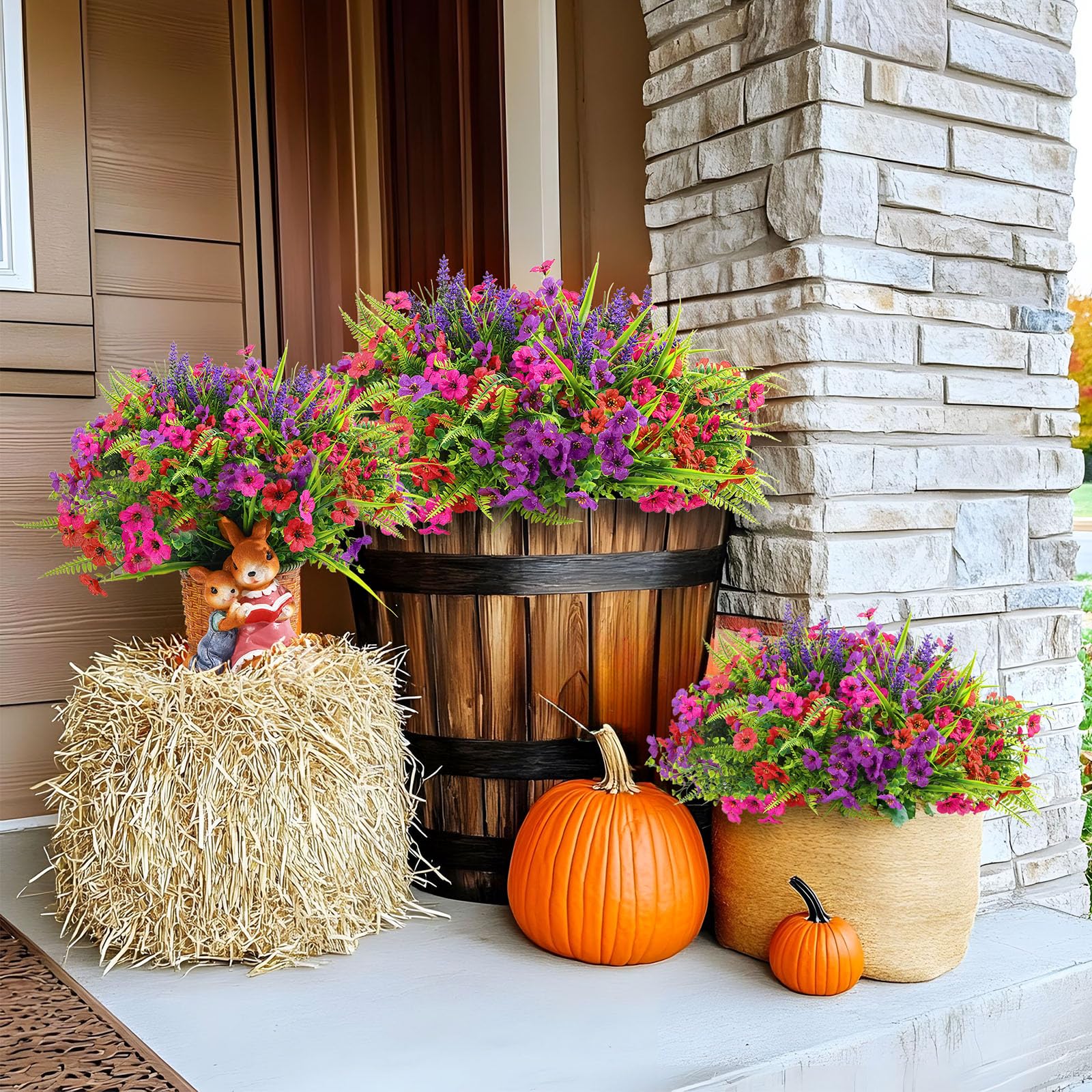 24 Bundles Artificial Flowers UV Resistant Eucalyptus Violet and Lavender Silk Fake Flowers(Red&Rose&Purple) - Image 4