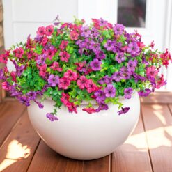 24 Bundles Artificial Flowers UV Resistant Silk Violet Faux Daisy Eucalyptus(Purple & Rosered)