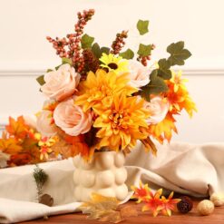 2Pcs Artificial Fall Thanksgiving 7inch Autumn Faux Bouquet Flowers (Yelow&Orange)
