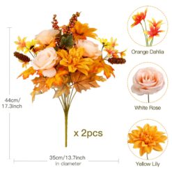 Alternative view of 2Pcs Artificial Fall Thanksgiving 7inch Autumn Faux Bouquet Flowers (Yelow&Orange)