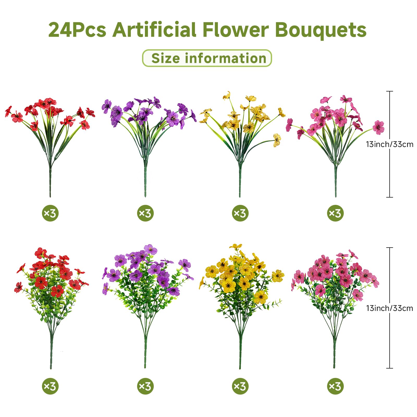 24 Bundles Artificial Faux Flowers Eucalyptus Violets(Mix 4 Colors) - Image 3