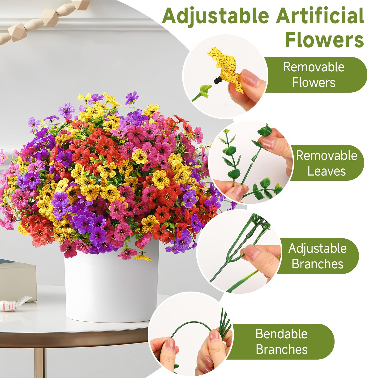 24 Bundles Artificial Faux Flowers Eucalyptus Violets(Mix 4 Colors) - Image 4