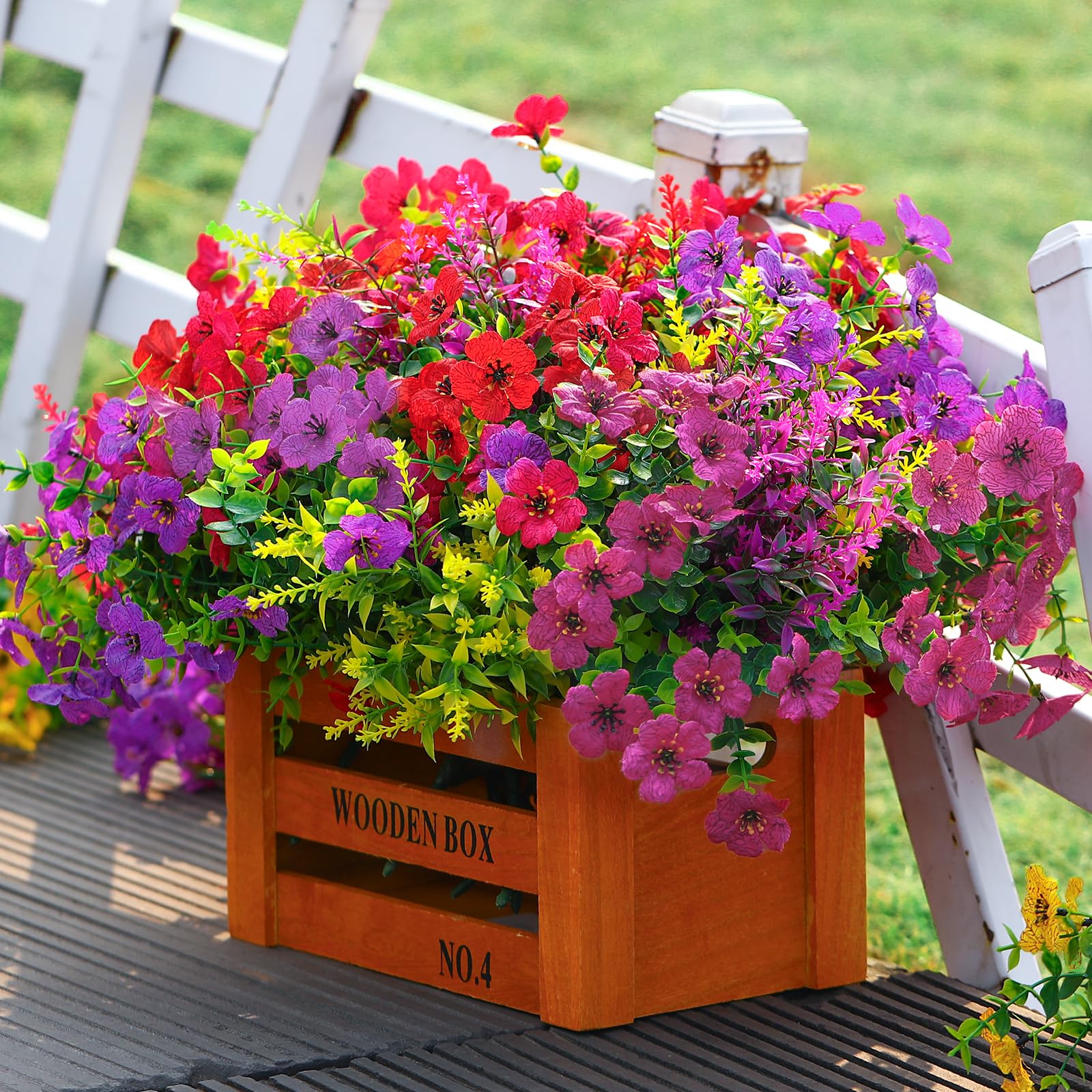 24 Bundles Artificial Faux UV Resistant Eucalyptus Violets Flowers(Mix 4 Colors)