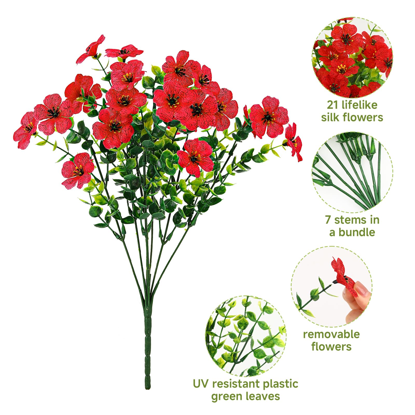 24 Bundles Artificial Faux UV Resistant Eucalyptus Violets Flowers(Mix 4 Colors) - Image 3