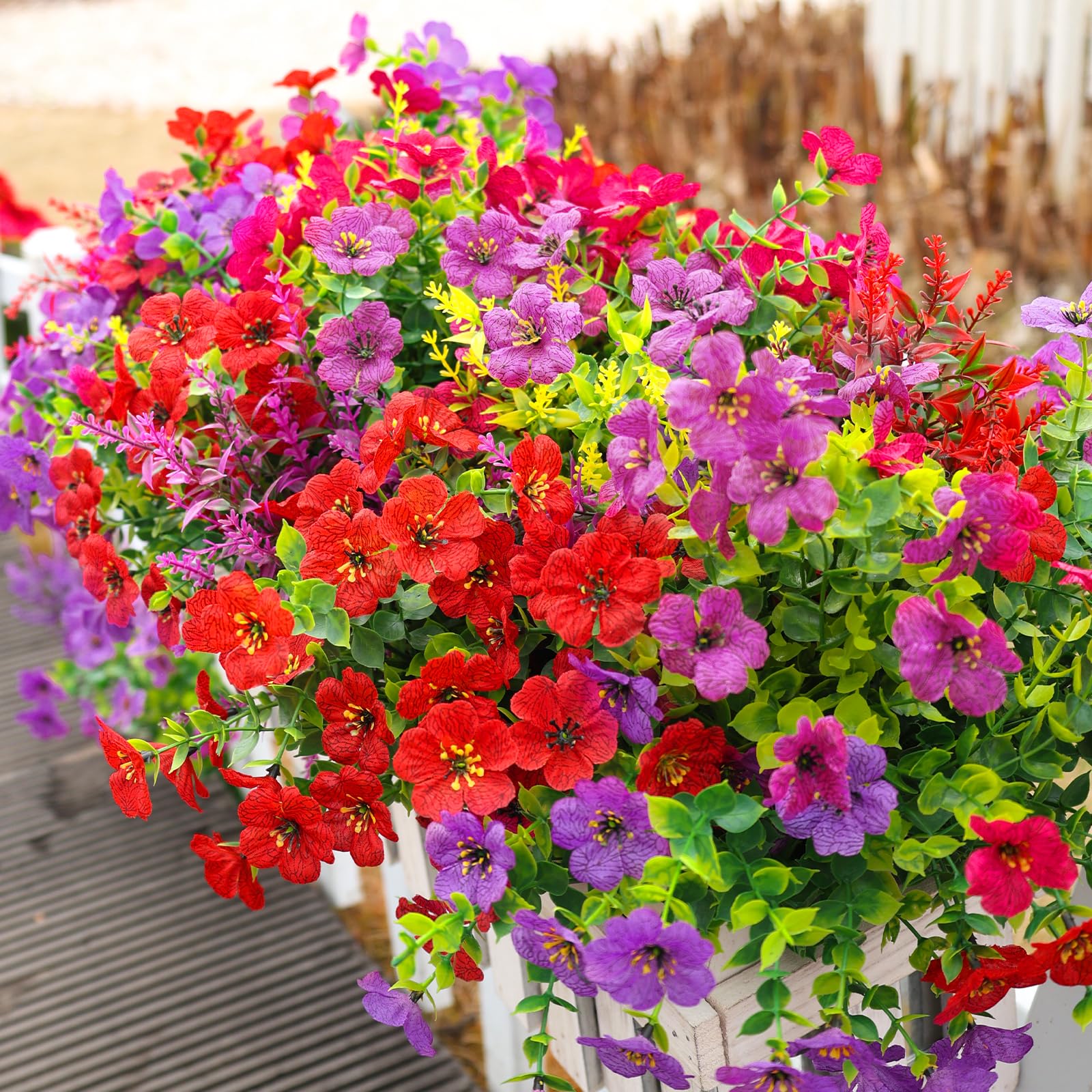 24 Bundles Artificial Faux UV Resistant Eucalyptus Violets Flowers(Mix 4 Colors) - Image 9