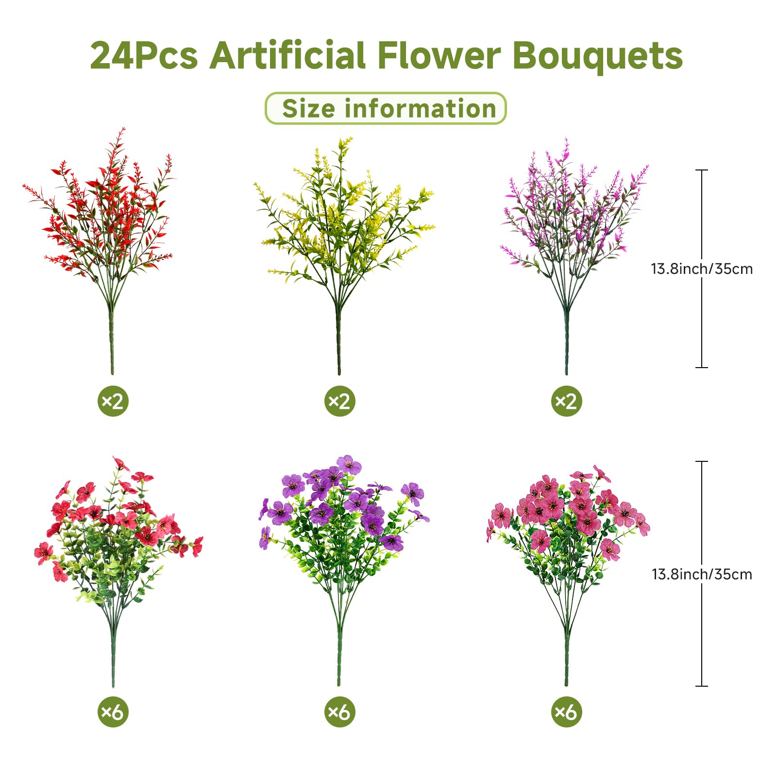 24 Bundles Artificial Faux UV Resistant Eucalyptus Violets Flowers(Mix 4 Colors) - Image 2