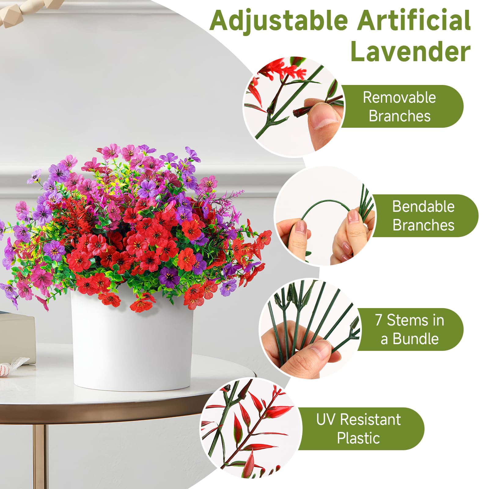 24 Bundles Artificial Faux UV Resistant Eucalyptus Violets Flowers(Mix 4 Colors) - Image 4