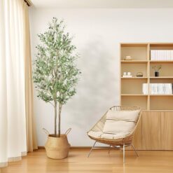 7 FT Artificial Olive Tree  Tall Faux Silk Plant with Natural Wood Trunk & Lifelike Fruits