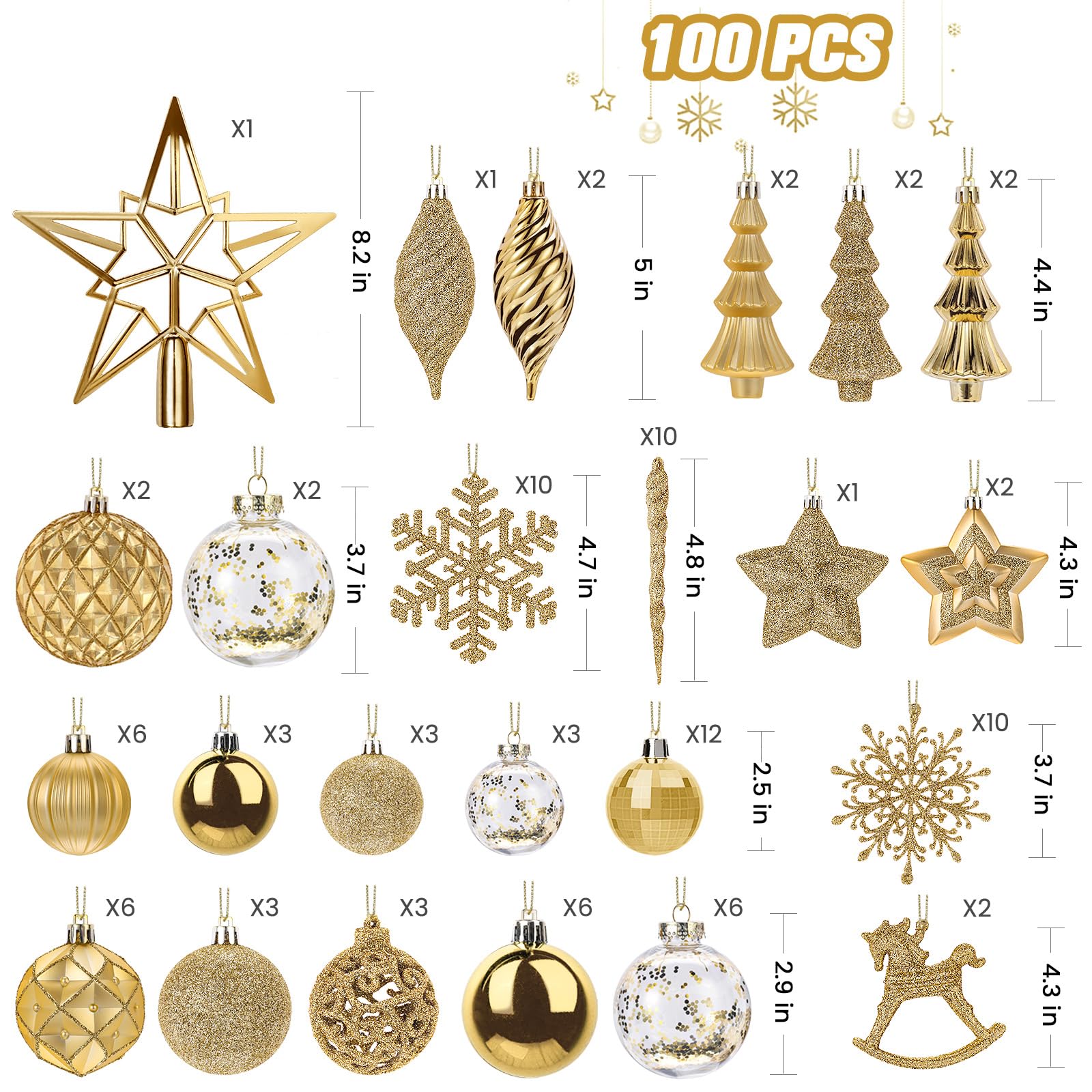 ✨ Luxury Gold Christmas Tree Ornament Set - 100 Pieces | Create Perfect Holiday Magic - Image 3