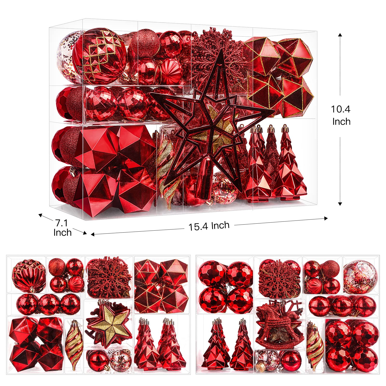 100pcs Red Christmas Tree Decorations Ornaments Set - Image 2