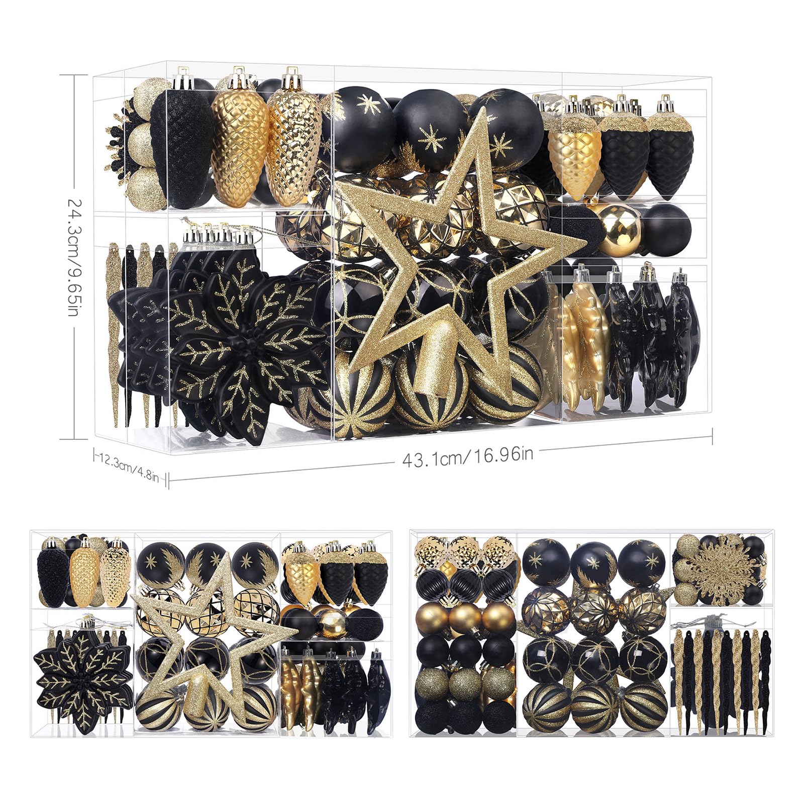 106PCS Black & Gold Christmas Balls Ornaments Set with Hanging Hooks - Image 5