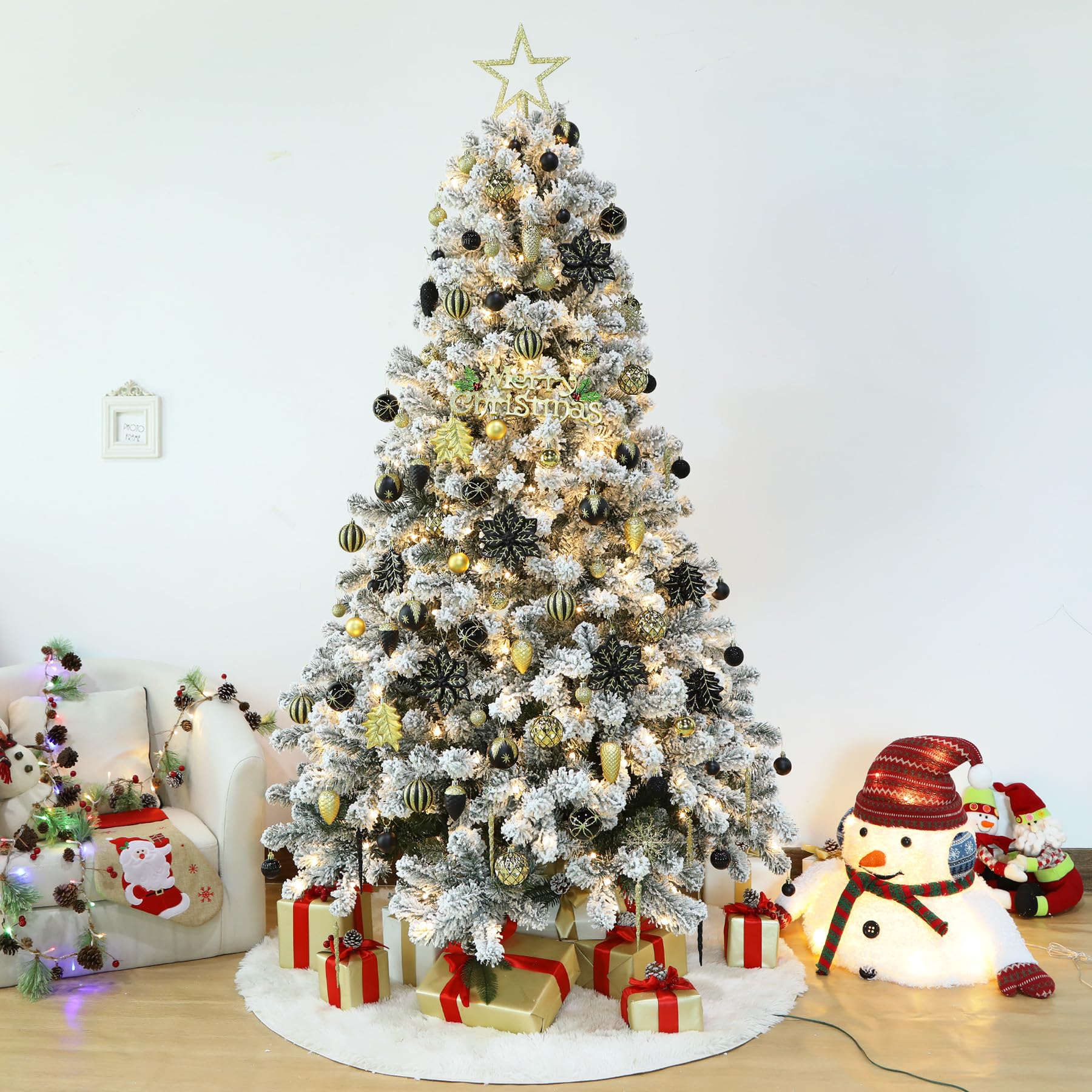 106PCS Black & Gold Christmas Balls Ornaments Set with Hanging Hooks - Image 6