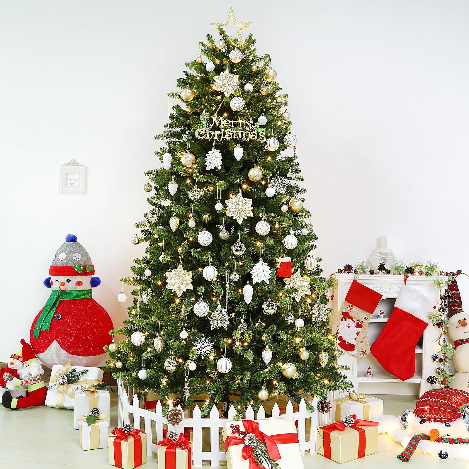 106PCS Gold &White Christmas Balls Ornaments Set with Hanging Hooks - Image 6