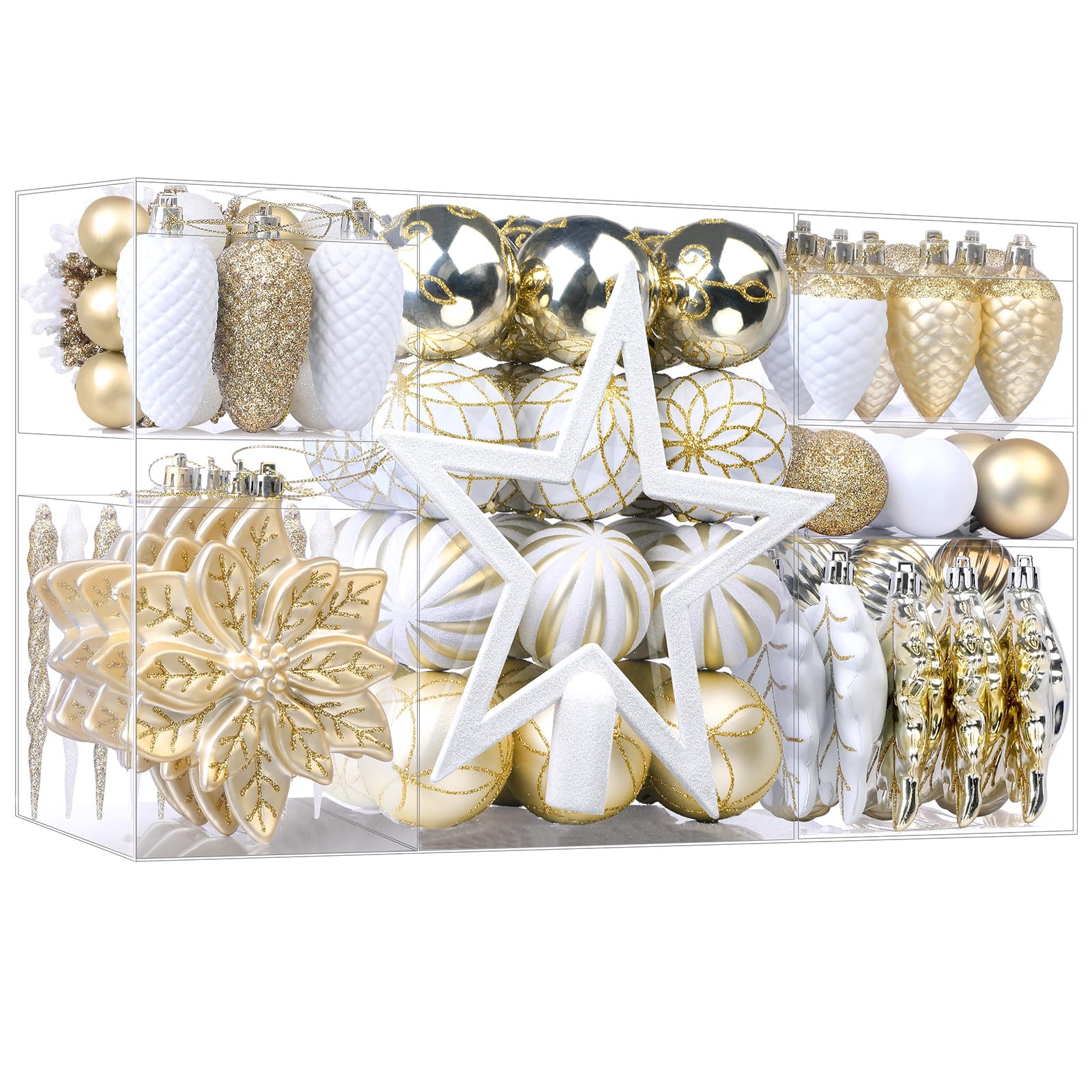 106PCS Gold &White Christmas Balls Ornaments Set with Hanging Hooks - Image 7
