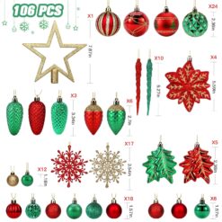 Alternative view of 106PCS Red Green Gold Christmas Balls Ornaments Set, with Hanging Hooks