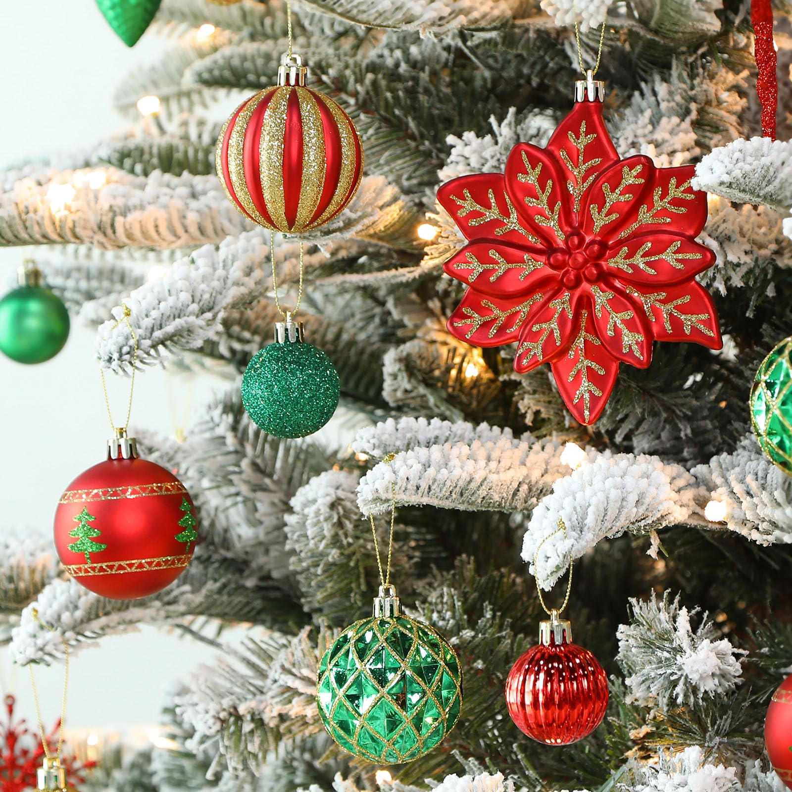 106PCS Red Green Gold Christmas Balls Ornaments Set, with Hanging Hooks - Image 4