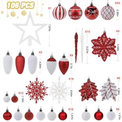 Alternative view of 106PCS Red & White Christmas Balls Ornaments Set with Hanging Hooks