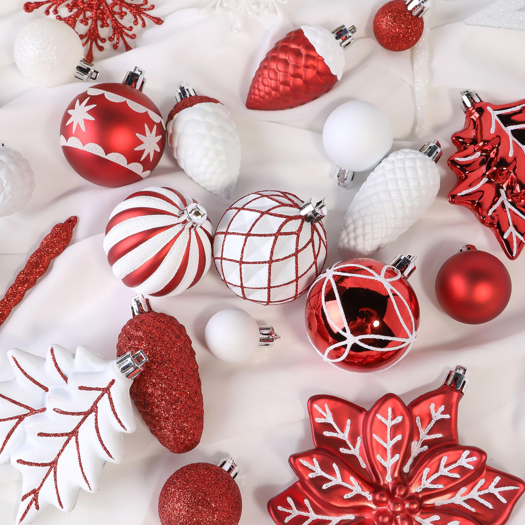 106PCS Red & White Christmas Balls Ornaments Set with Hanging Hooks - Image 3