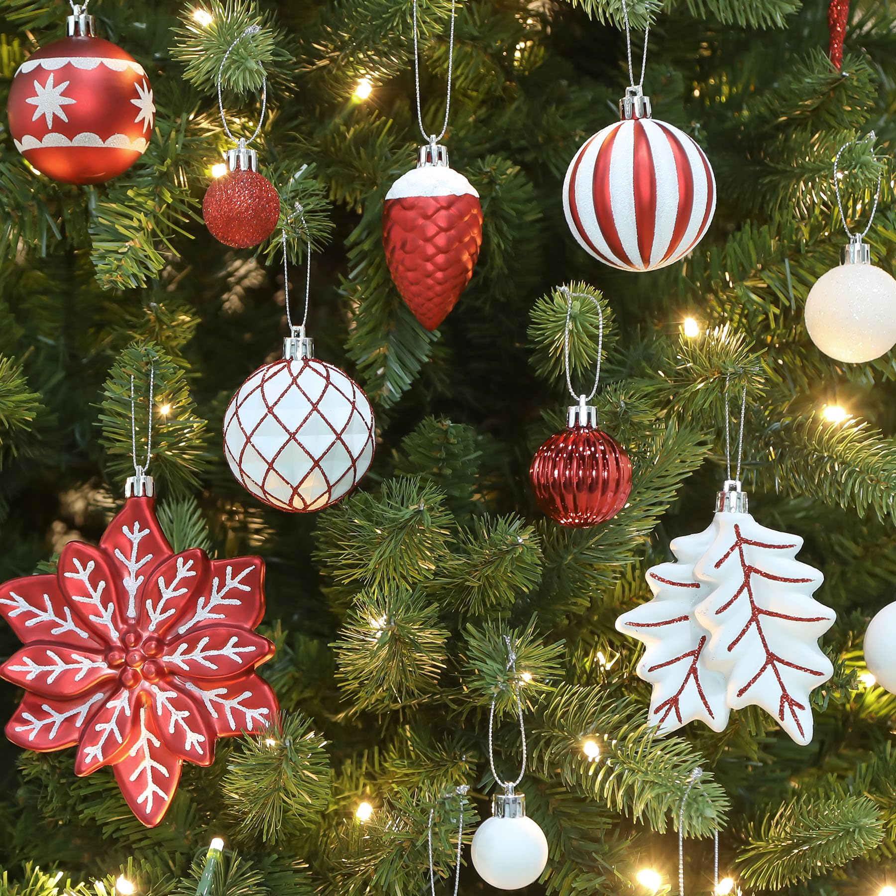 106PCS Red & White Christmas Balls Ornaments Set with Hanging Hooks - Image 4