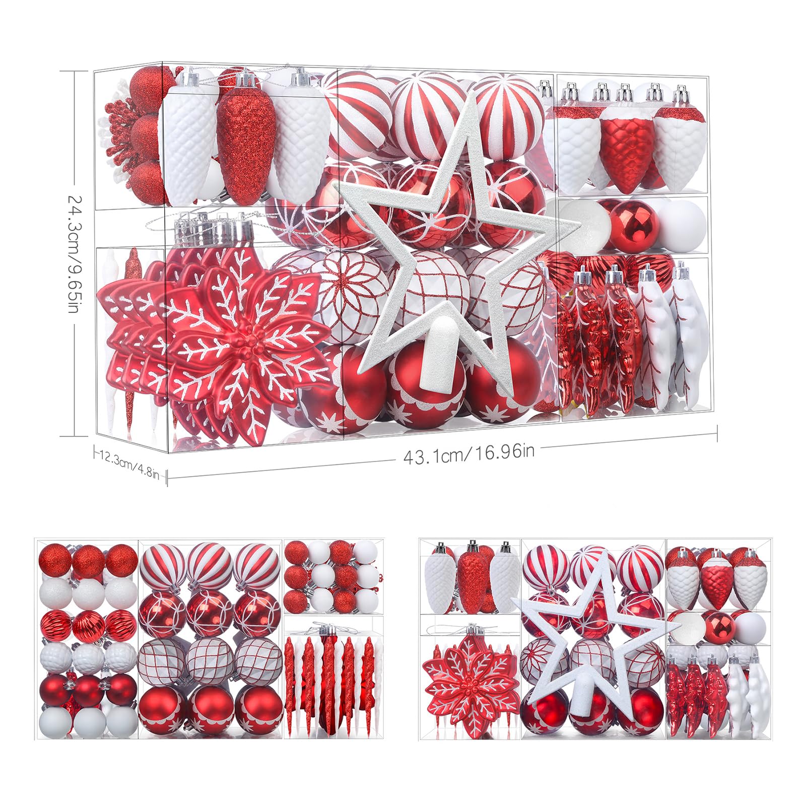 106PCS Red & White Christmas Balls Ornaments Set with Hanging Hooks - Image 5