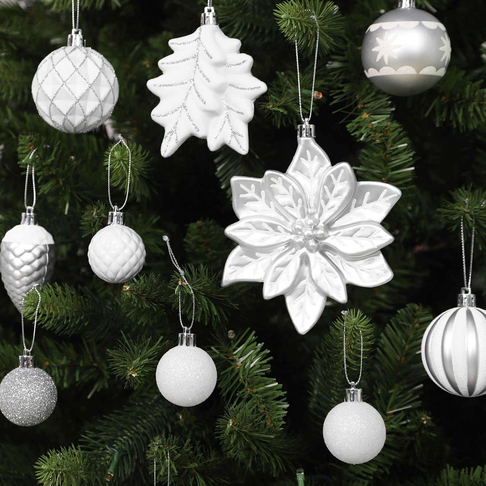 106pcs White &Silver Christmas Balls Ornaments Set with Hooks - Image 3